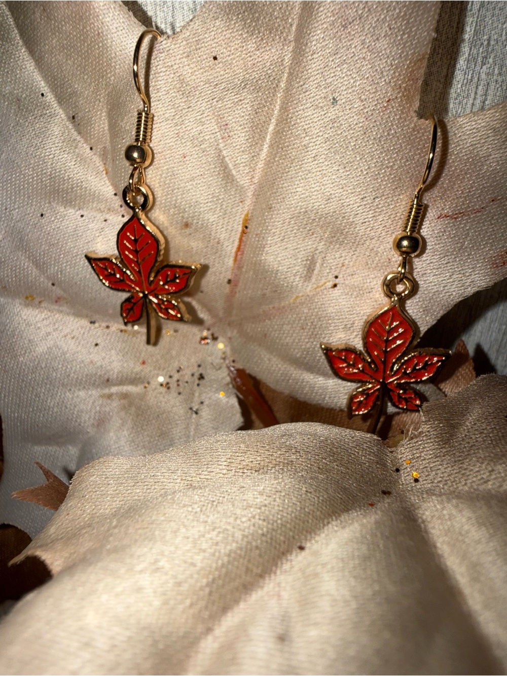 Gold-Tone Red Leaf Drop Earrings - Women Jewelry